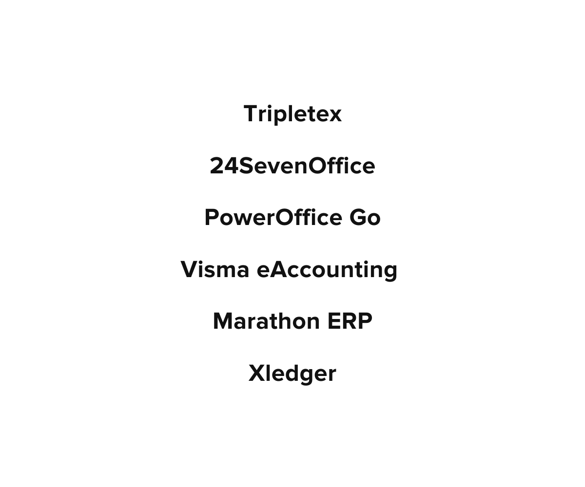 Tripletex 24SevenOffice PowerOffice Visma eAccounting Marathon ERP Xledger